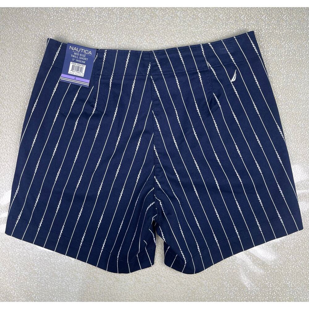 NWT Nautica Navy Seas Striped Mid Rise Twill Shorts  Coastal Cotton Size 4 Med - Picture 4 of 10